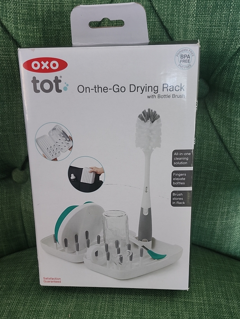 OXO Tot On-the-Go Drying Rack with Bottle Brush – White and Teal